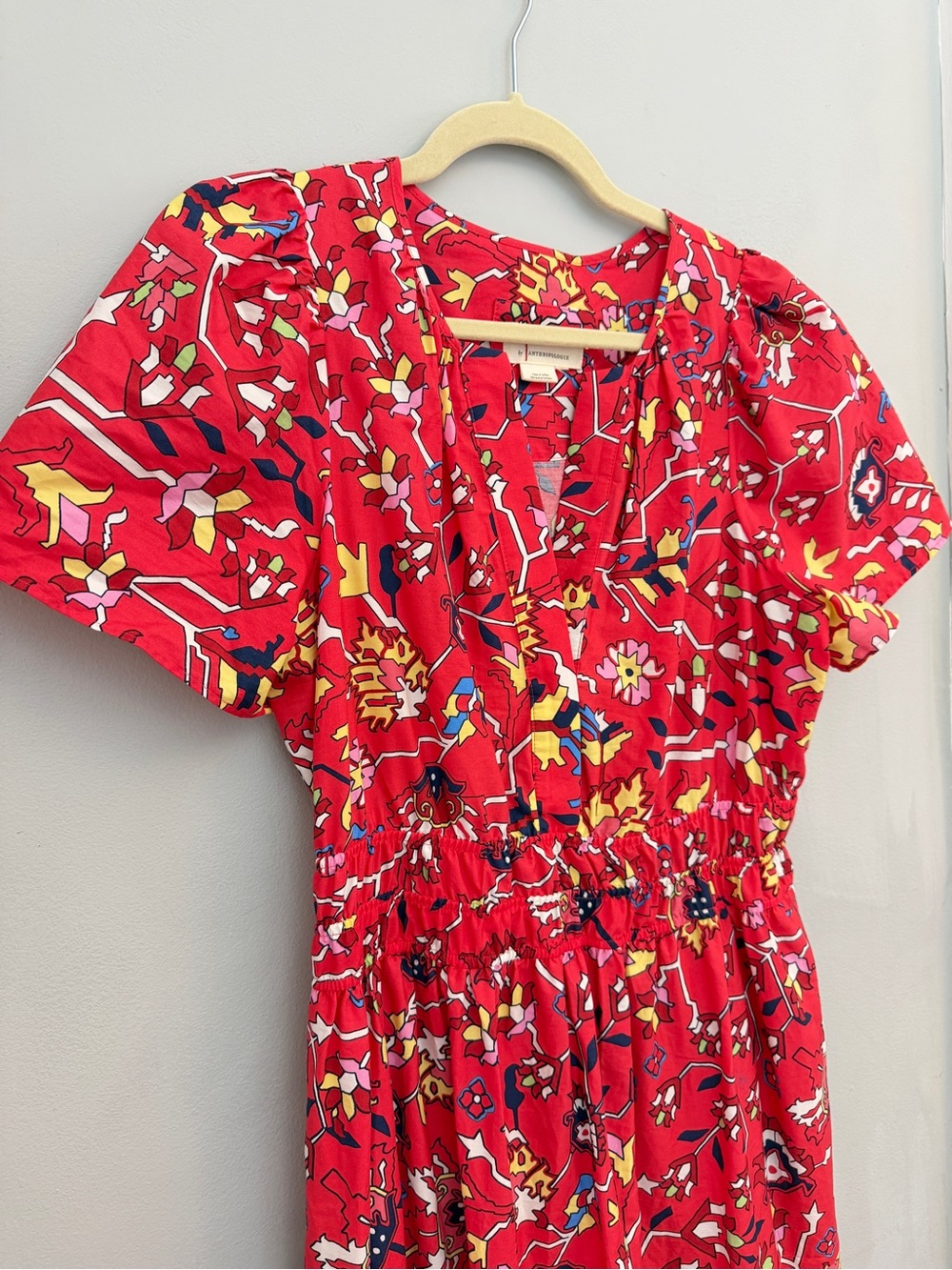 Anthropologie Maeve Somerset Maxi in Red Geo Floral Print Cotton Dress, Size Med - Picture 5 of 9